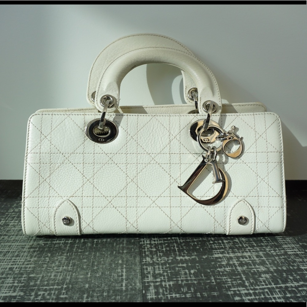 Dior Lady East West Cannage White Leather Tote